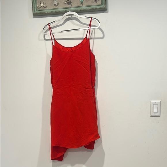 Vanessa Bruno Silk asymmetrical Red Spaghetti Strap Dress mini 36 size 2-4 - Picture 8 of 10